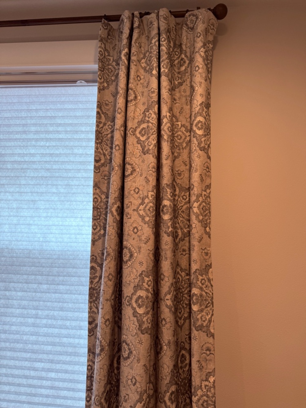 Pottery Barn Neutral Tan and Gray Damask Curtain Panel